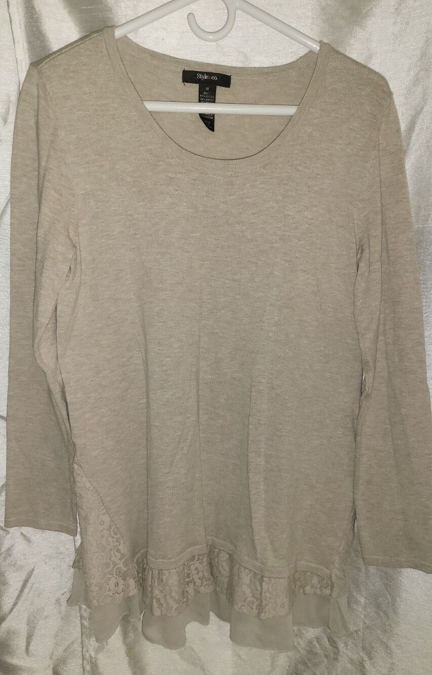 Style & Co Women's Tan Longsleeve Light Sweater layered Sz M
